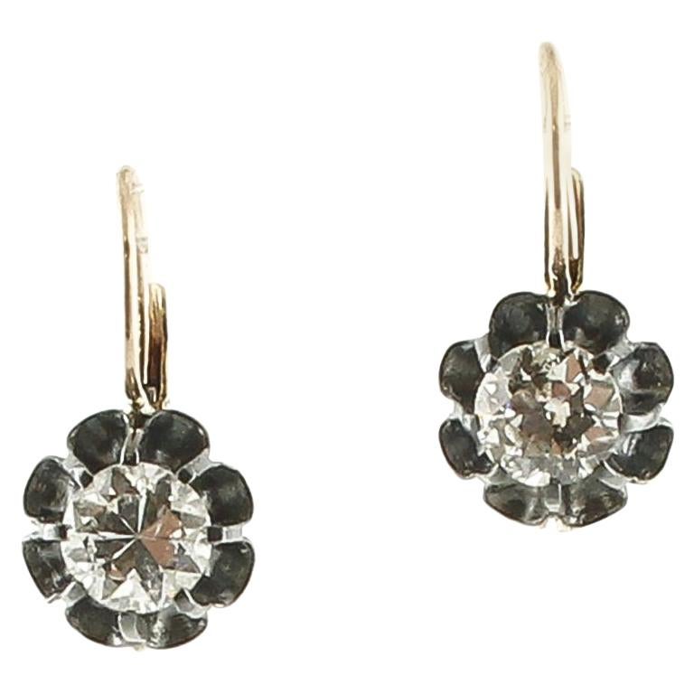 White Diamonds, Rose Gold and Silver Level Back Earrings