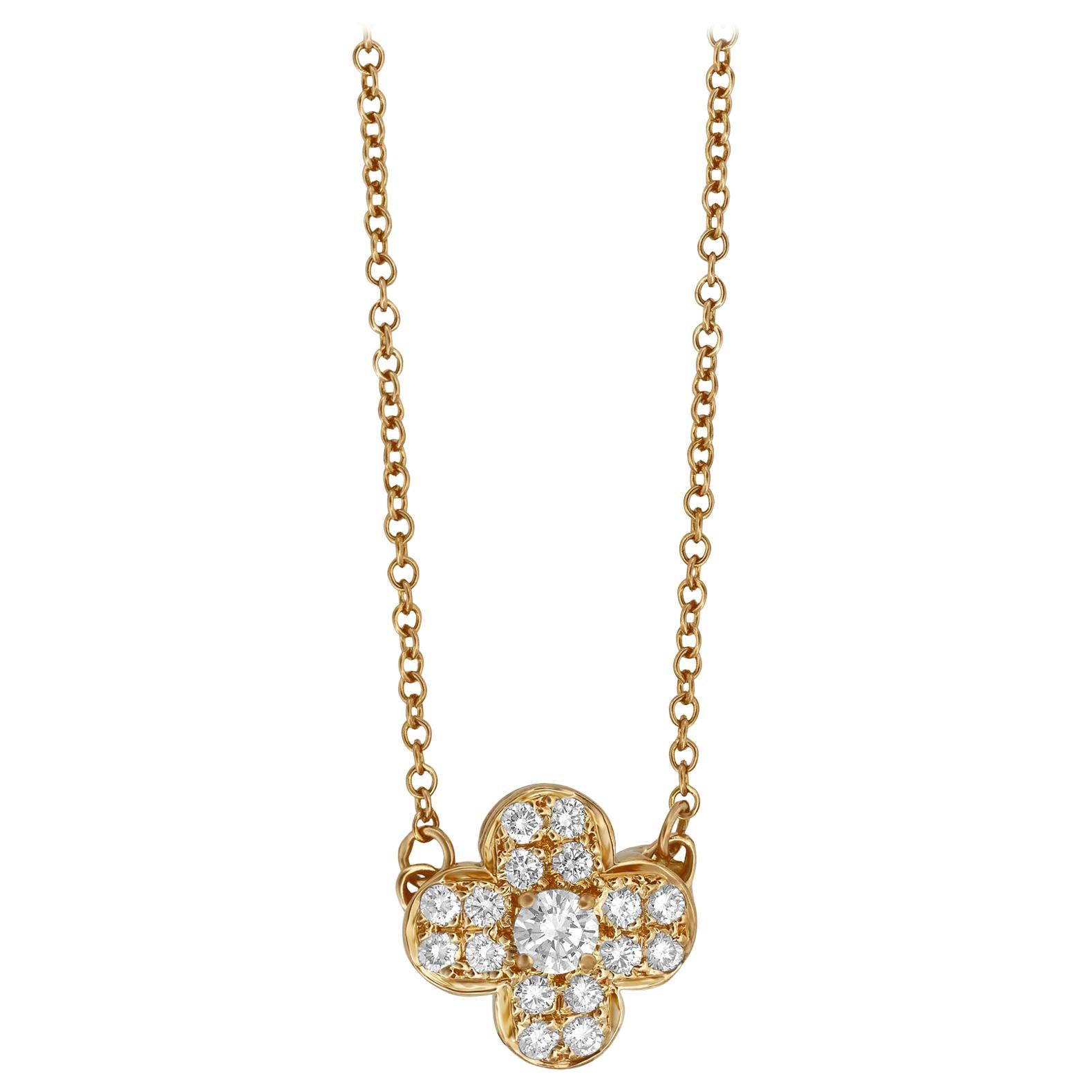 Van Cleef & Arpels 18 Karat Yellow Gold Diamond Trefle Necklace