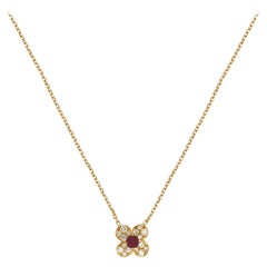 Van Cleef and Arpels 18 Karat Yellow Gold Diamond and Ruby Trefle ...