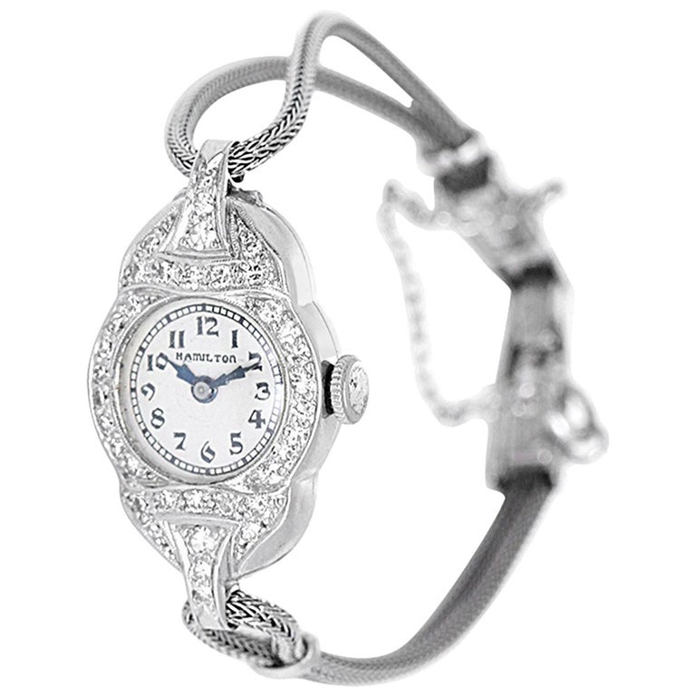 Hamilton Ladies White Gold Diamond Wristwatch For Sale at 1stDibs