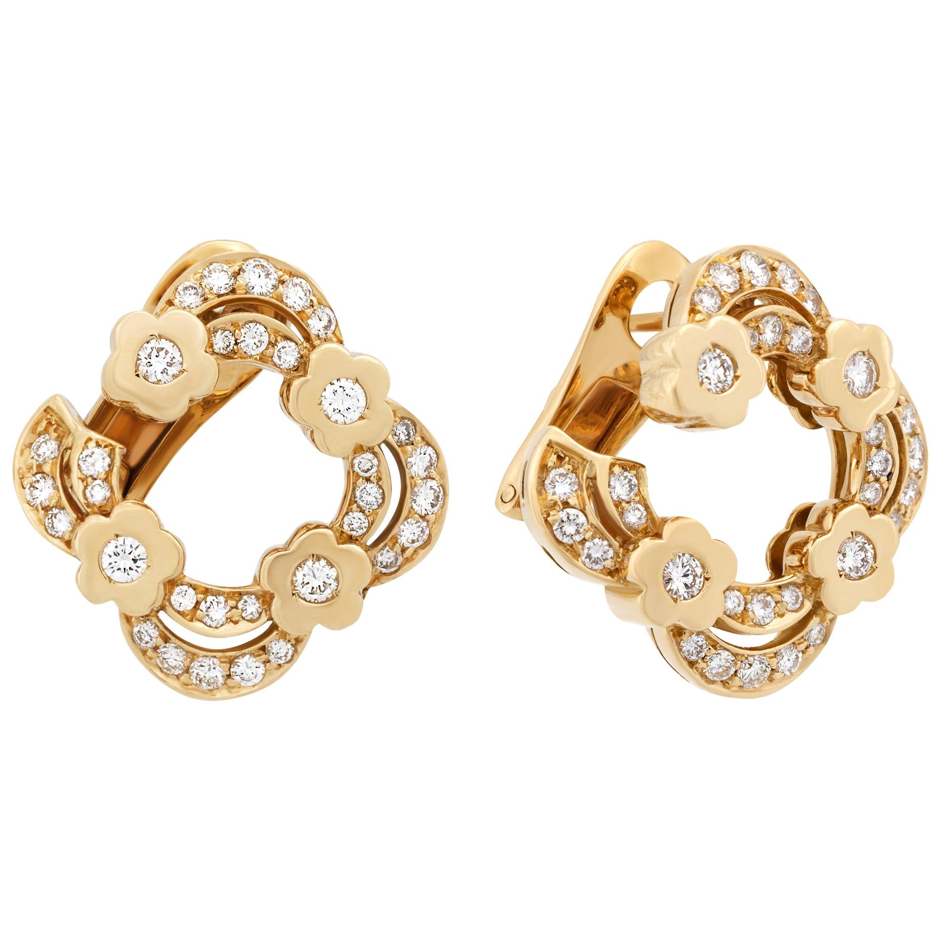 Bvlgari 18 Karat Yellow Gold Diamond Open Flower Earrings
