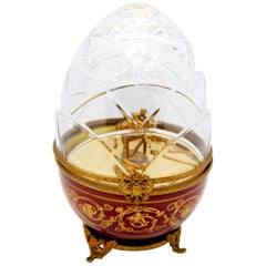 Modern Faberge Crystal Egg Sterling Silver Gold-Plated with Riding Jumper