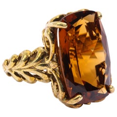 Madeira Wine Rich Color Citrine Georgian Style Vermeil Cocktail Ring