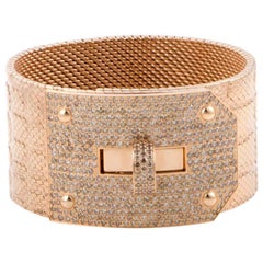 Hermès Kelly Diamond Pave Alligator Leather Pattern 18 Karat Gold Cuff Bracelet