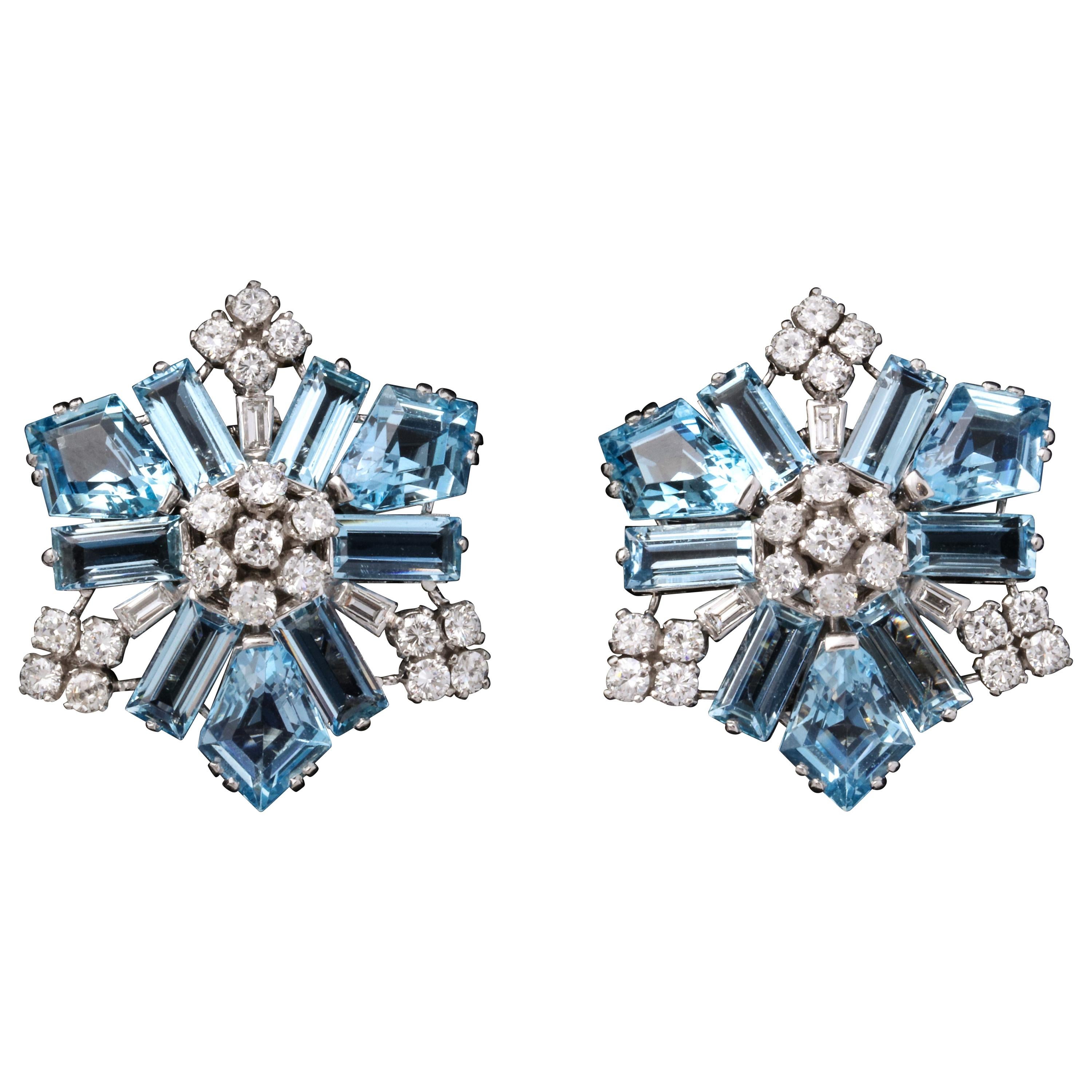 Boucheron Aquamarine and Diamond Snowflake Earrings