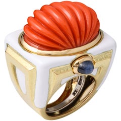 David Webb Carved Coral Cocktail Ring