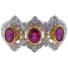 Mario Buccellati Diamond Ruby White Yellow Gold Ring