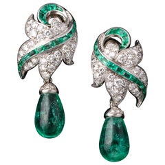 Rene Boivin Certified Important Emerald and Diamond Earrings