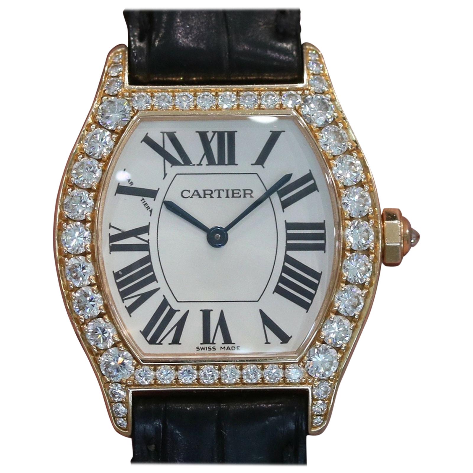 Cartier Ladies Tortue Rose Gold with Diamonds