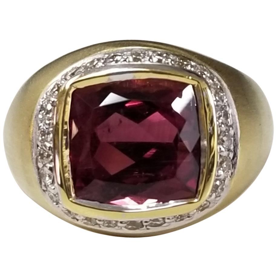 18 Karat Yellow Gold Pink Tourmaline and Diamond "Gypsy" Ring