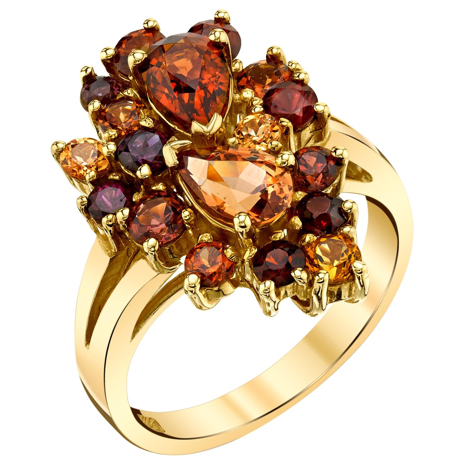  3.58 ct. t.w. Multicolored Garnet 18k Yellow Gold Paisley Cluster Cocktail Ring