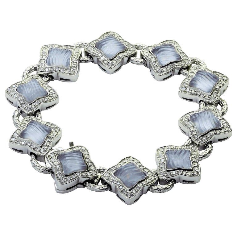 David Yurman Diamond Blue Chalcedony White Gold Quatrefoil Bracelet at ...