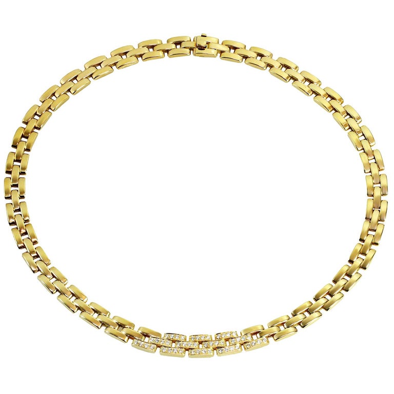 Cartier Maillon Panthere Diamond Yellow Gold Necklace For Sale at ...