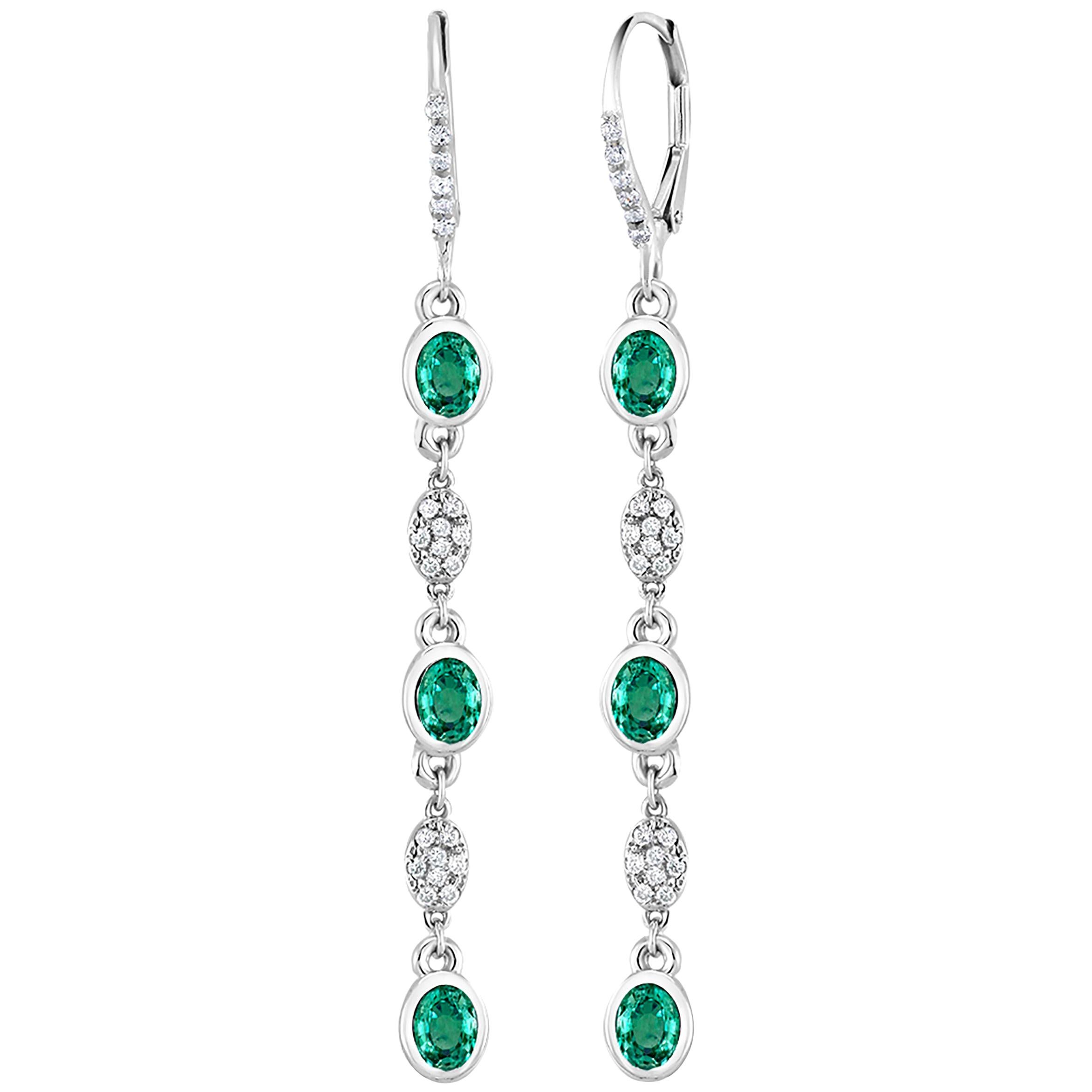 Emerald and Diamond Bezel Set Hoop Earrings Weighing 2.40 Carat