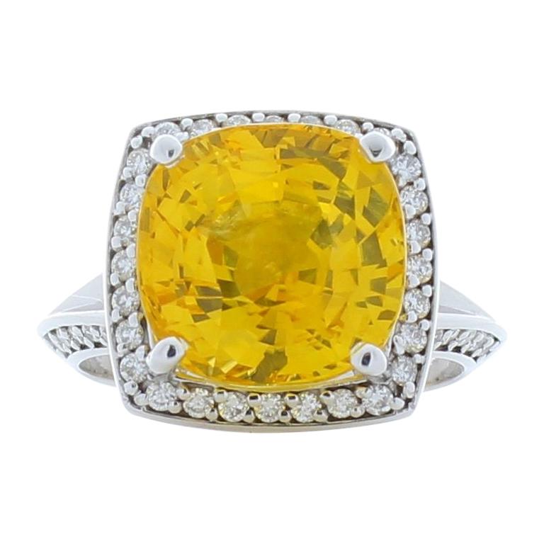 8.20 Carat Cushion Cut Yellow Sapphire & Diamond Cocktail ring In 18K White Gold