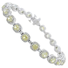 7.00 Carat Total Cushion Cut Fancy Yellow Diamond Bracelet in 14 Karat Gold