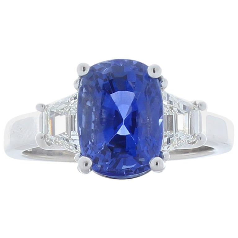 5.70 Carat Cushion Cut Blue Sapphire and Diamond Cocktail Ring in Platinum
