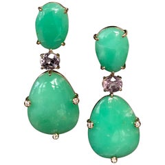 Joon Han Chrysoprase Spinel Diamond 18K Gold Drop Dangle Earrings