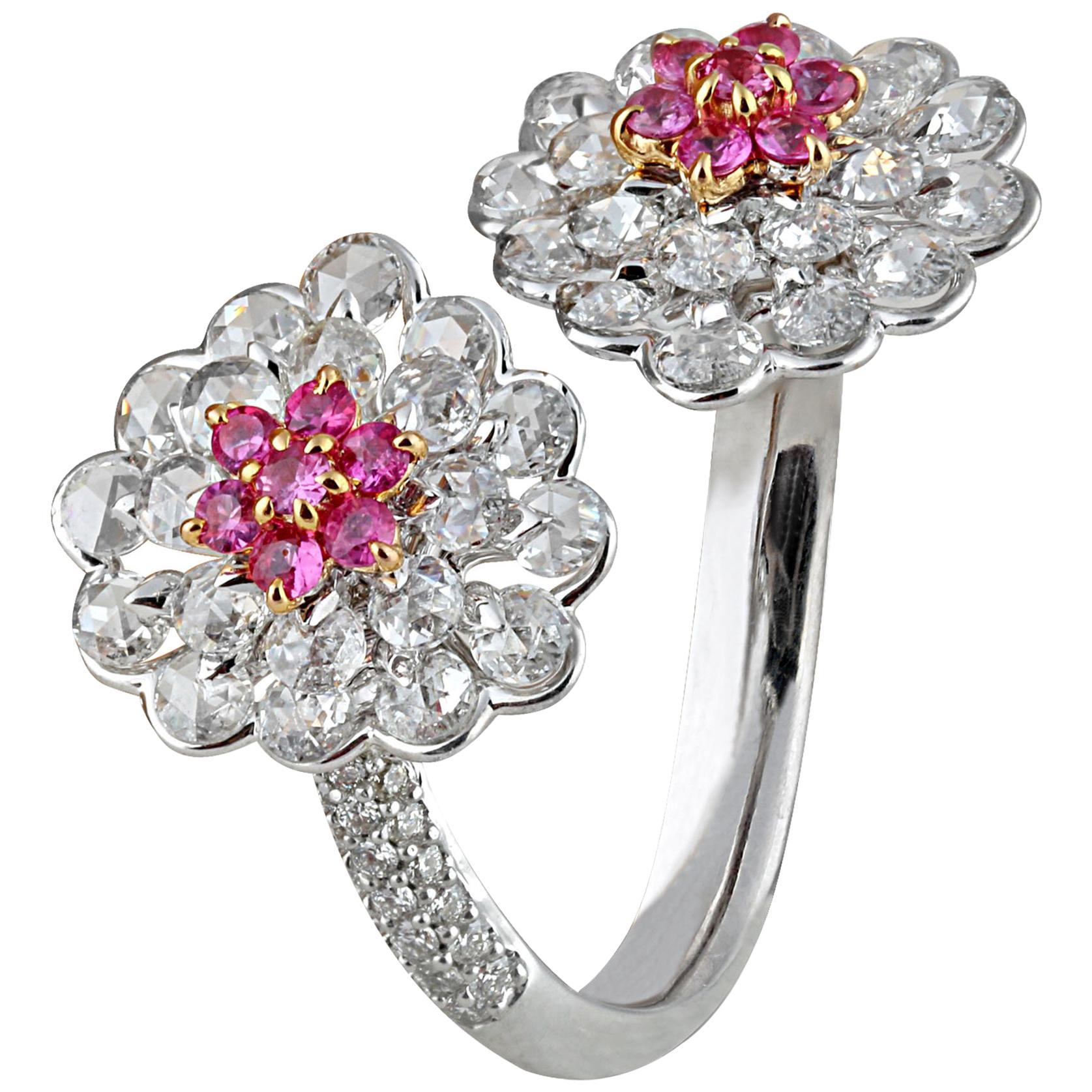 Studio Rêves Diamonds and Pink Sapphire Cluster Ring in 18 Karat Gold
