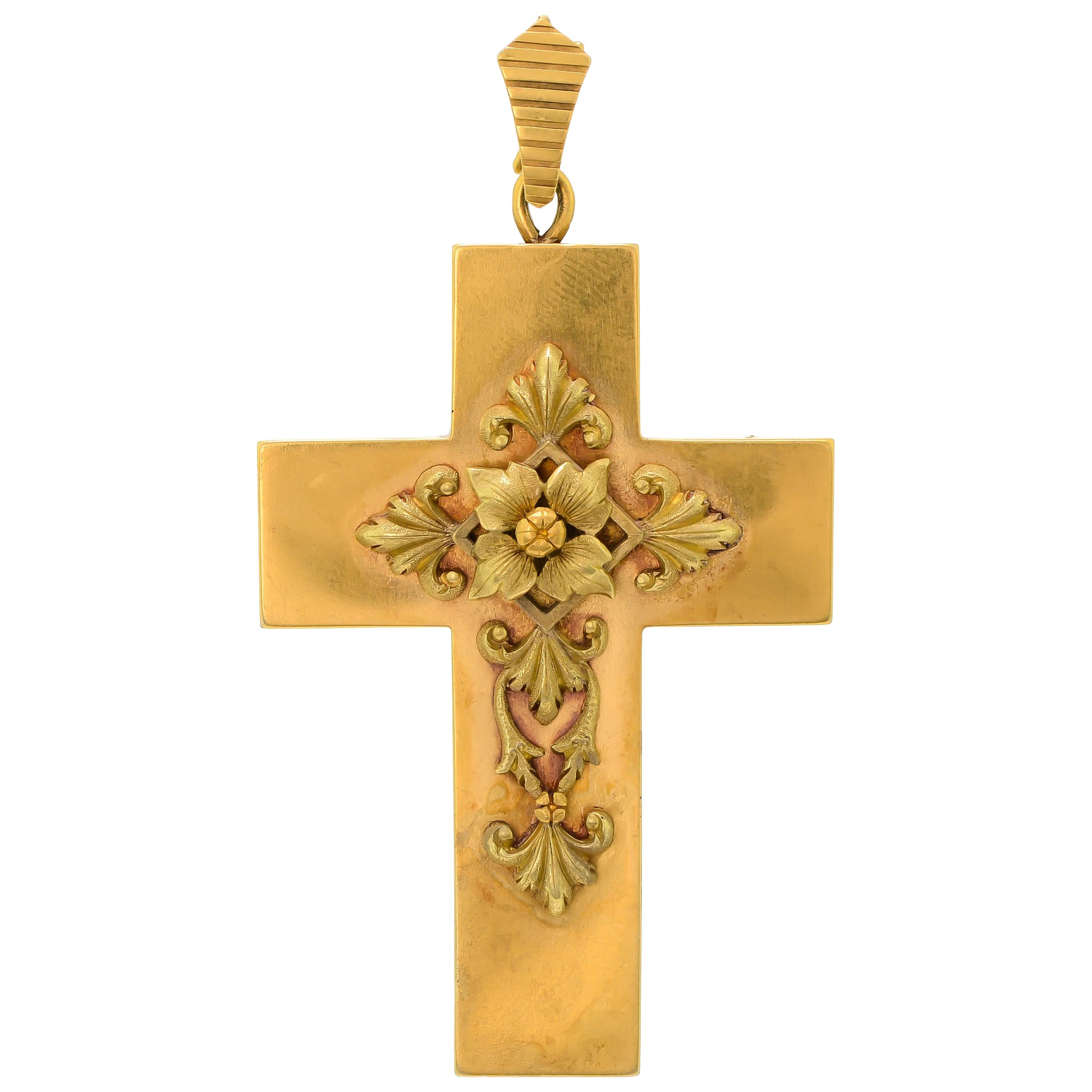Impressive Victorian Gold Cross Pendant or Brooch For Sale