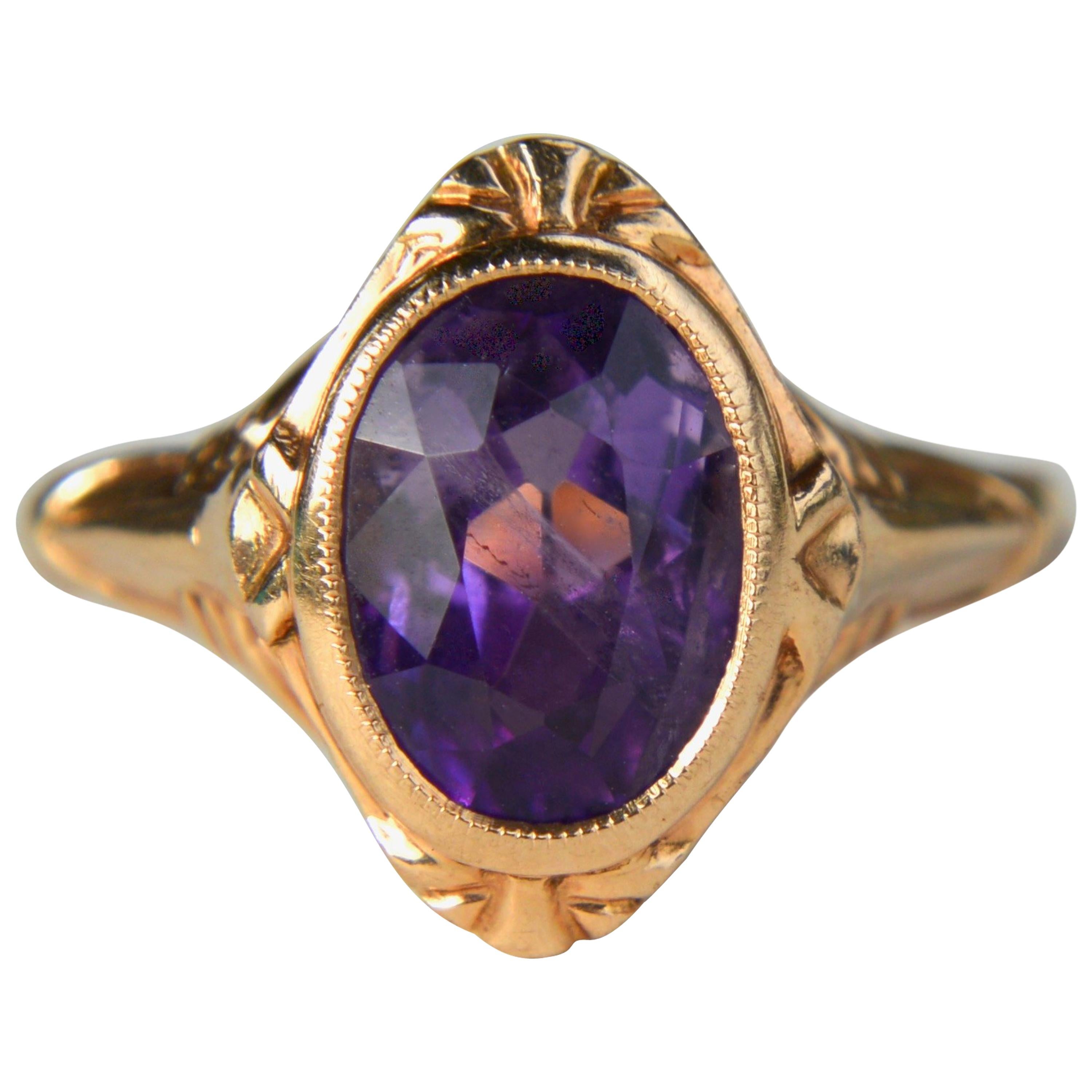 Antique Art Deco 1.41 Carat Amethyst 14 Karat Rose Gold Engagement Ring