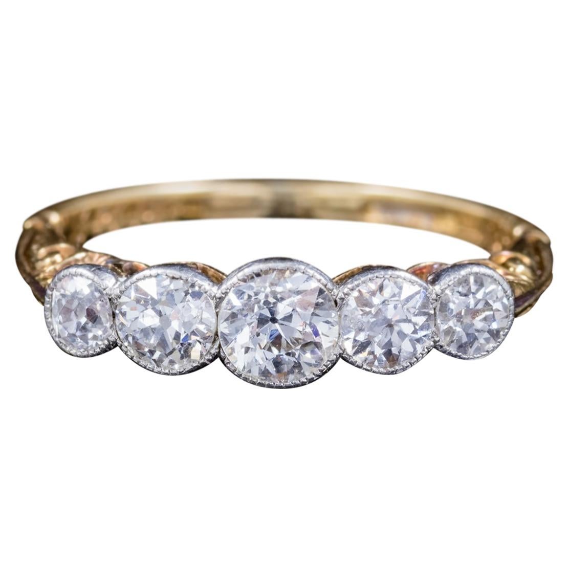 Antique Edwardian 1 Carat Diamond 18 Carat Gold Dated 1910 Five-Stone Ring