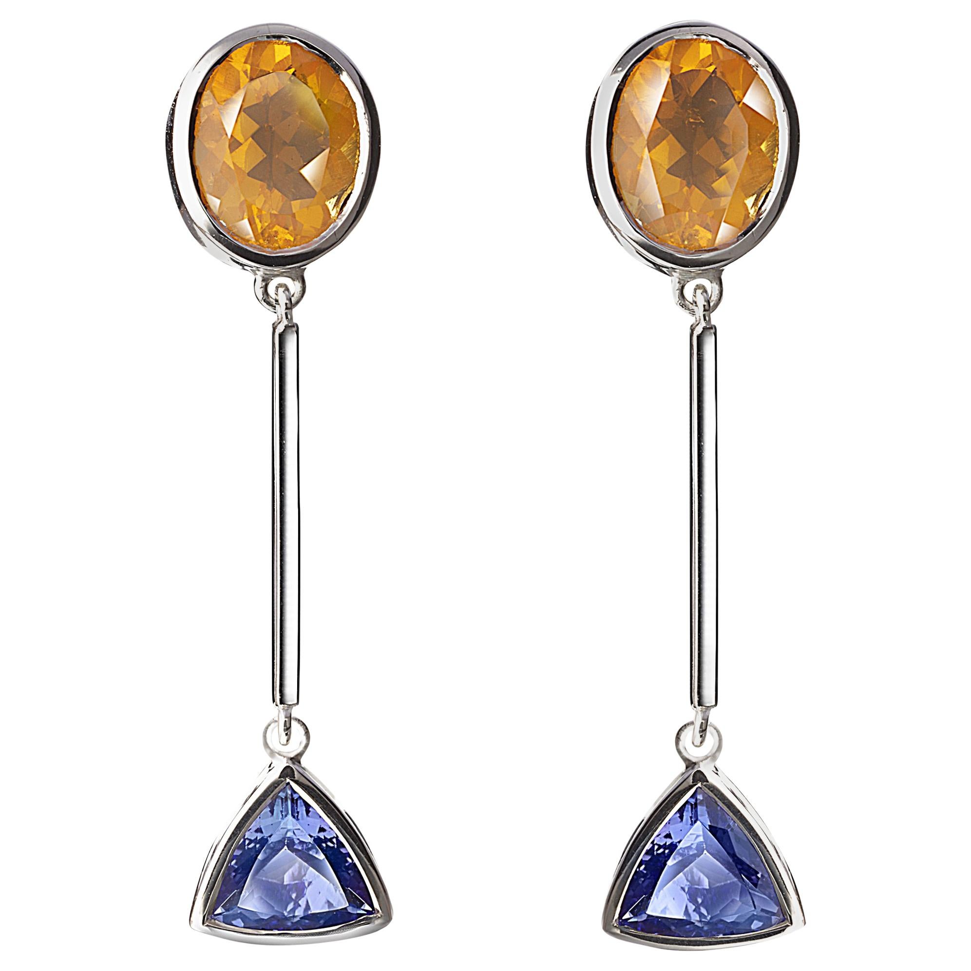 Tanzanite and Citrine Silver Dangling Earrings For Sale