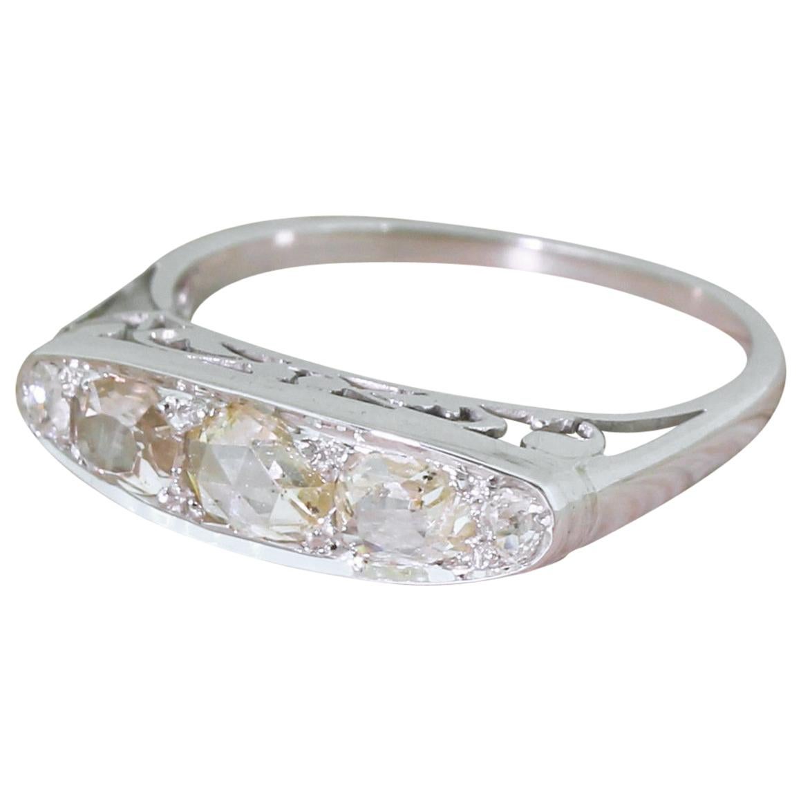 Midcentury Rose Cut and Old Cut Diamond Five-Stone Ring