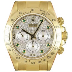 Rolex Cosmograph Daytona Gold Pave Diamond & Emerald Set Dial Zenith Movement