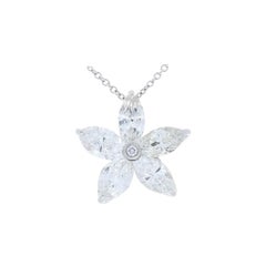 1.65 Carat Total Marquise Cut Diamond Floral Pendant Necklace in 18 Karat Gold