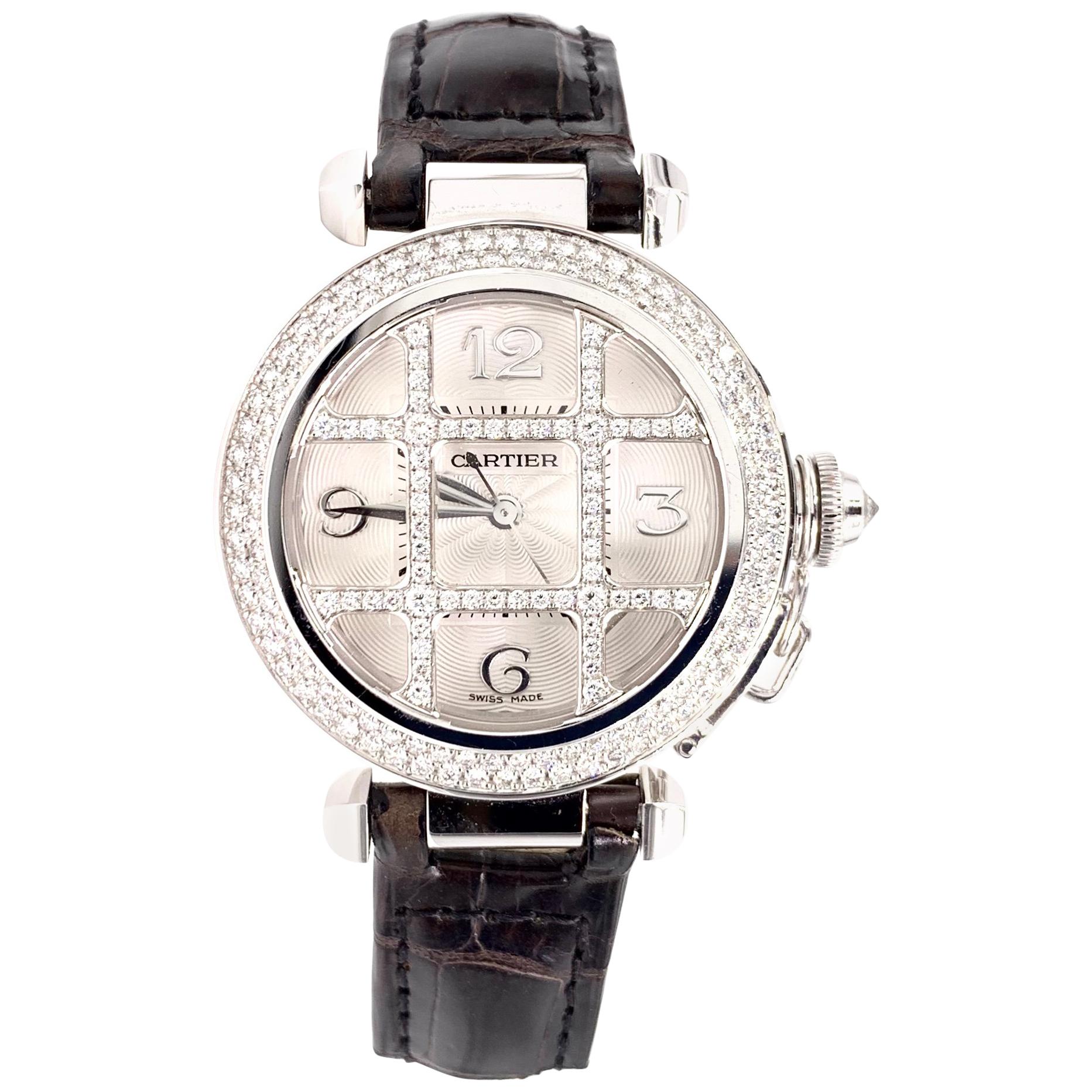 18 Karat and Diamond Cartier Pasha Watch WJ111451 For Sale