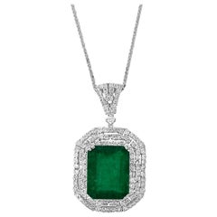 12 Carat Emerald Cut Emerald and Diamond Pendant Necklace Enhancer 18 Karat Gold
