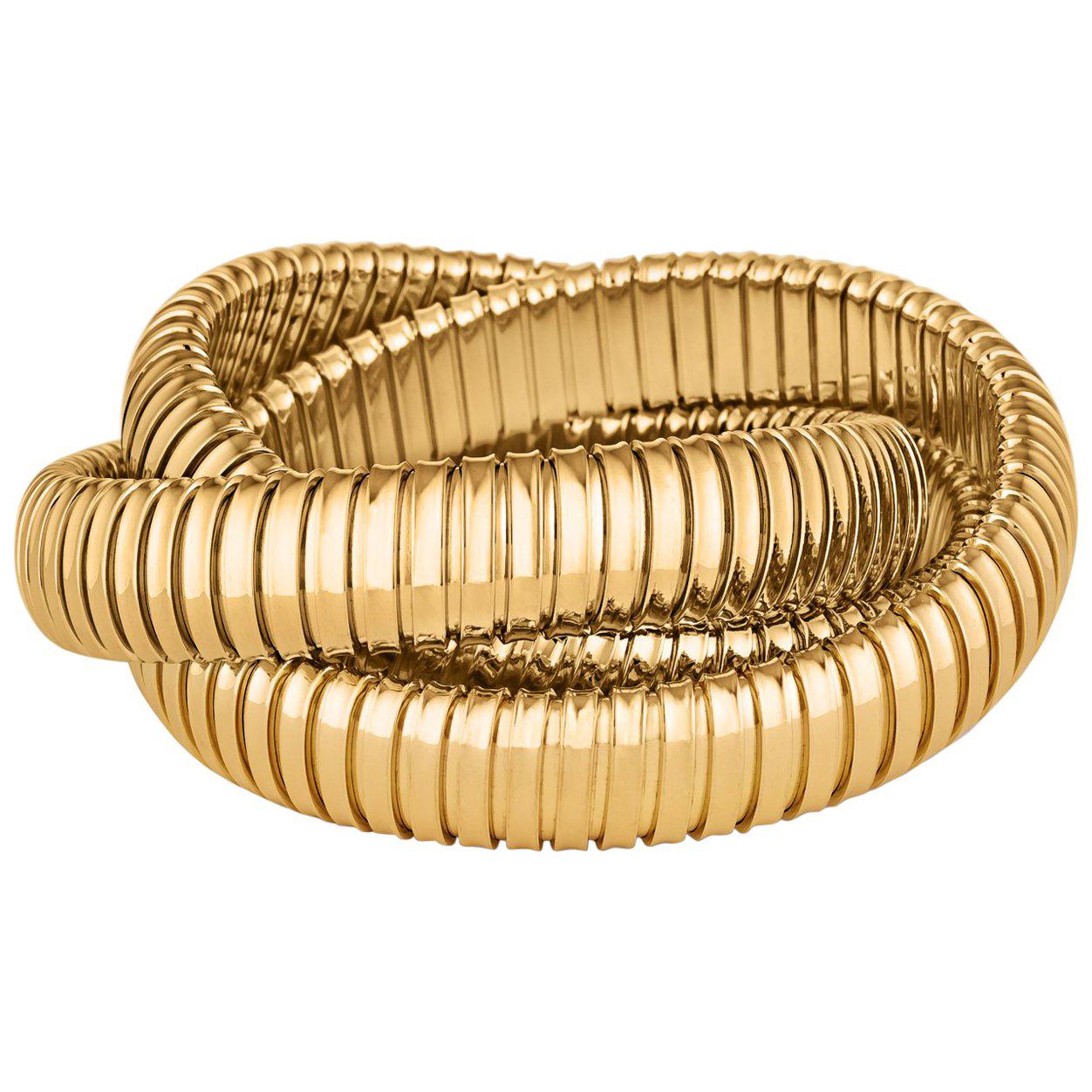Handmade Gold Three-Strand 12mm Tubogas Rolling Bangle Bracelet