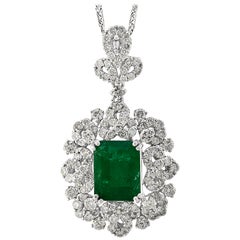 4 Carat Emerald Cut Emerald and Diamond Pendant Necklace 18 Karat Gold