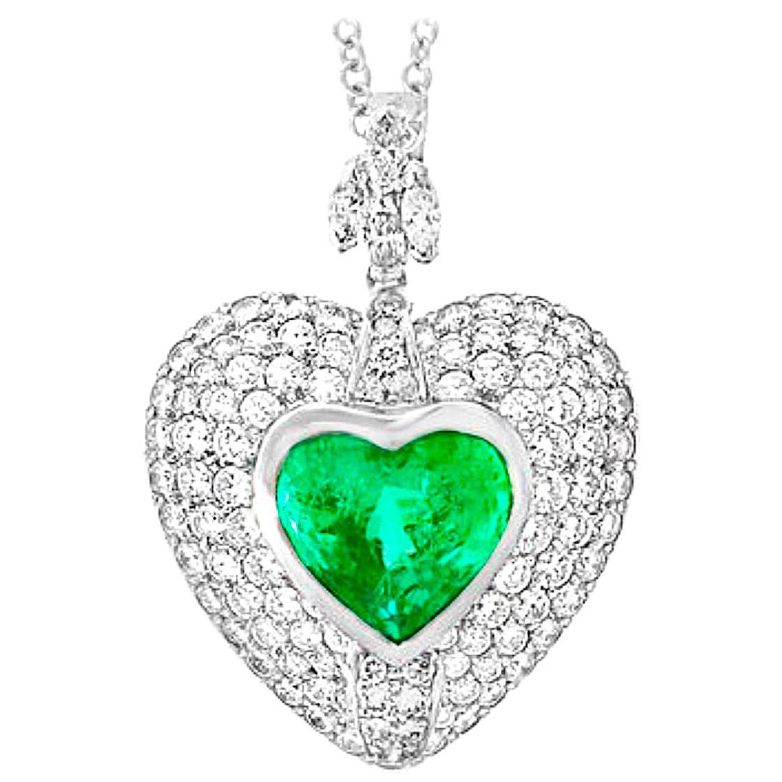 Sarotta Jewelry Heart Cut Green Emerald Silver Tone Pendant Necklace~ For Dress 