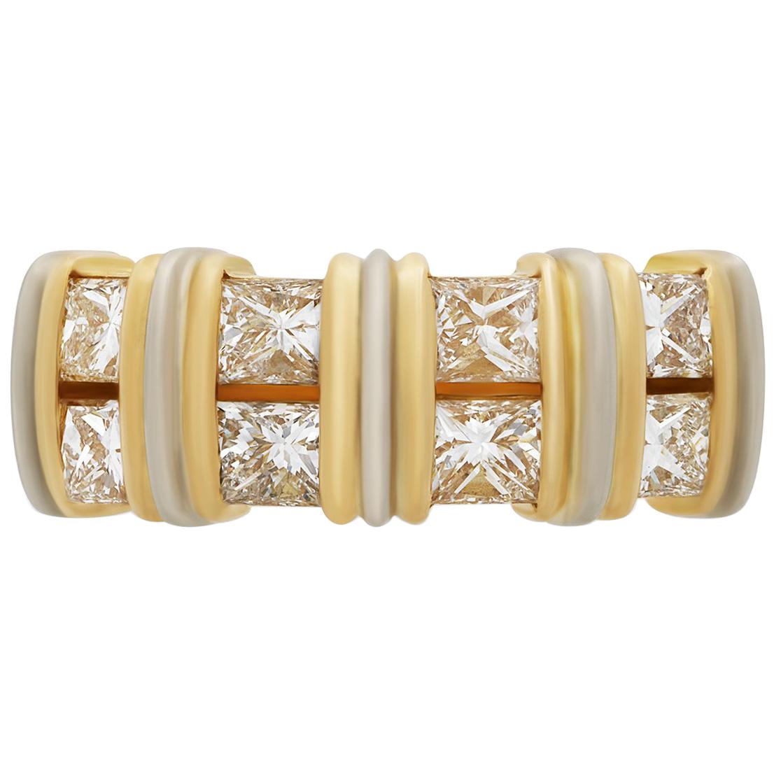 Cartier 18 Karat Yellow and White Gold Princess Cut Diamond Ring