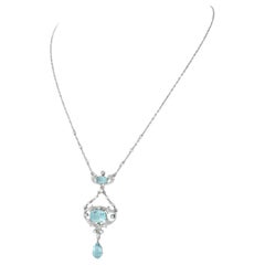 Aquamarine Pearl and Diamond Lavaliere