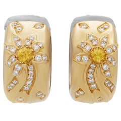 Chanel Yellow & White Gold Diamond Blue & Yellow Sapphire Comete Huggie Earrings