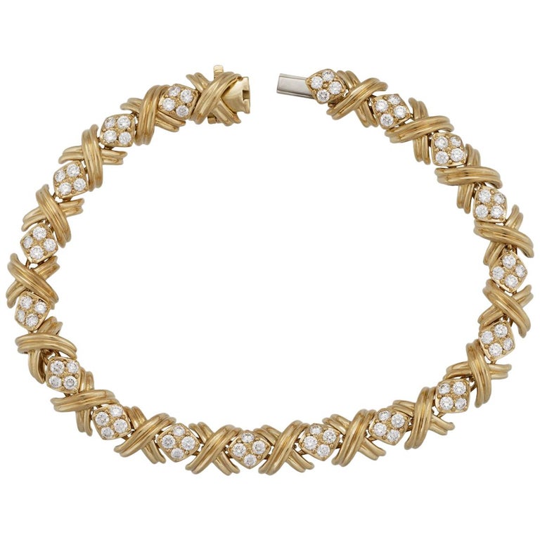Tiffany and Co. 18 Karat Yellow Gold Diamond Signature "X" Bracelet For ...