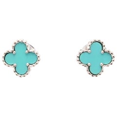 Van Cleef & Arpels Sweet Alhambra Earstuds White Gold Turquoise Earrings