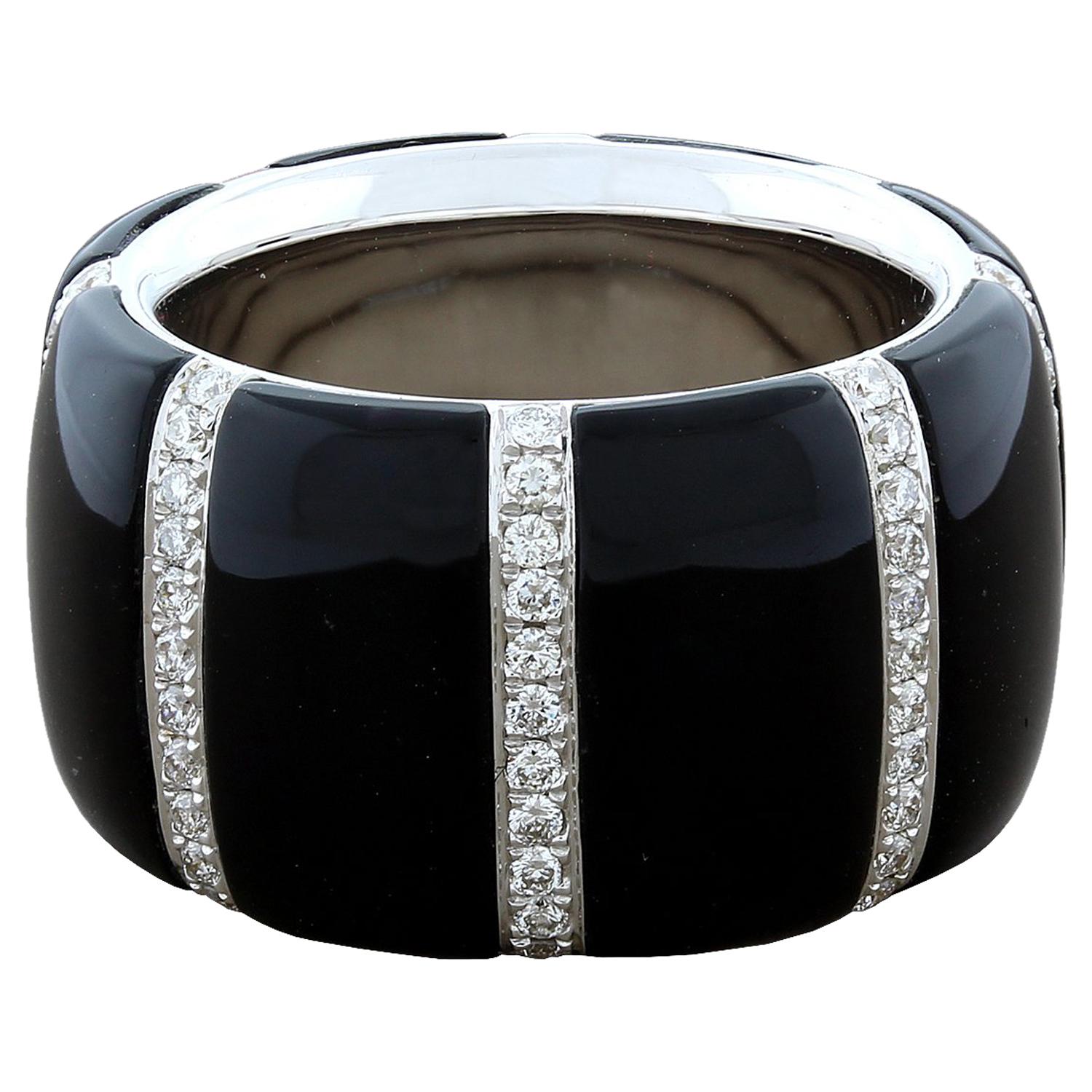 Black Onyx Diamond Gold Band Ring