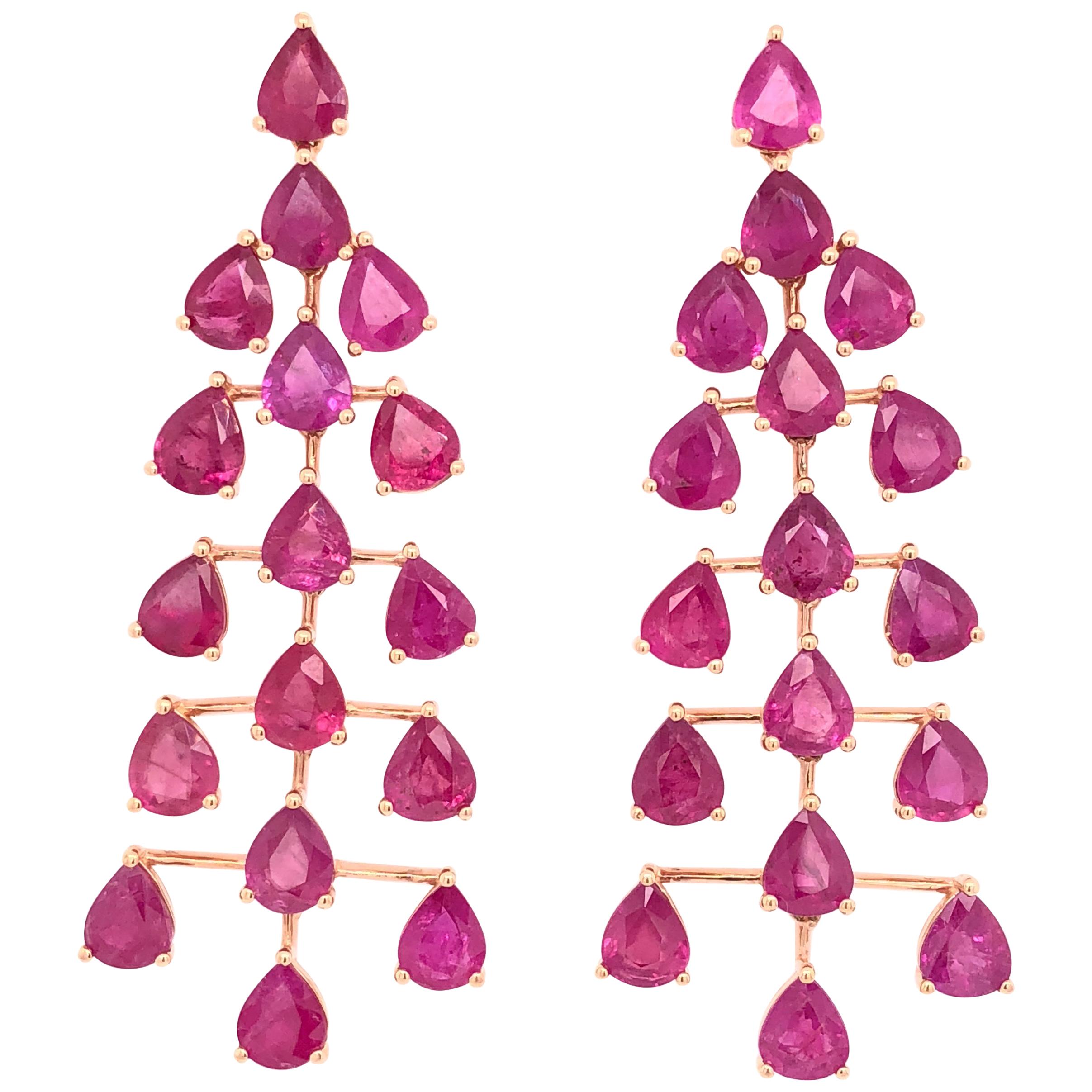 RUCHI Ruby Rose Gold Chandelier Statement Earrings For Sale