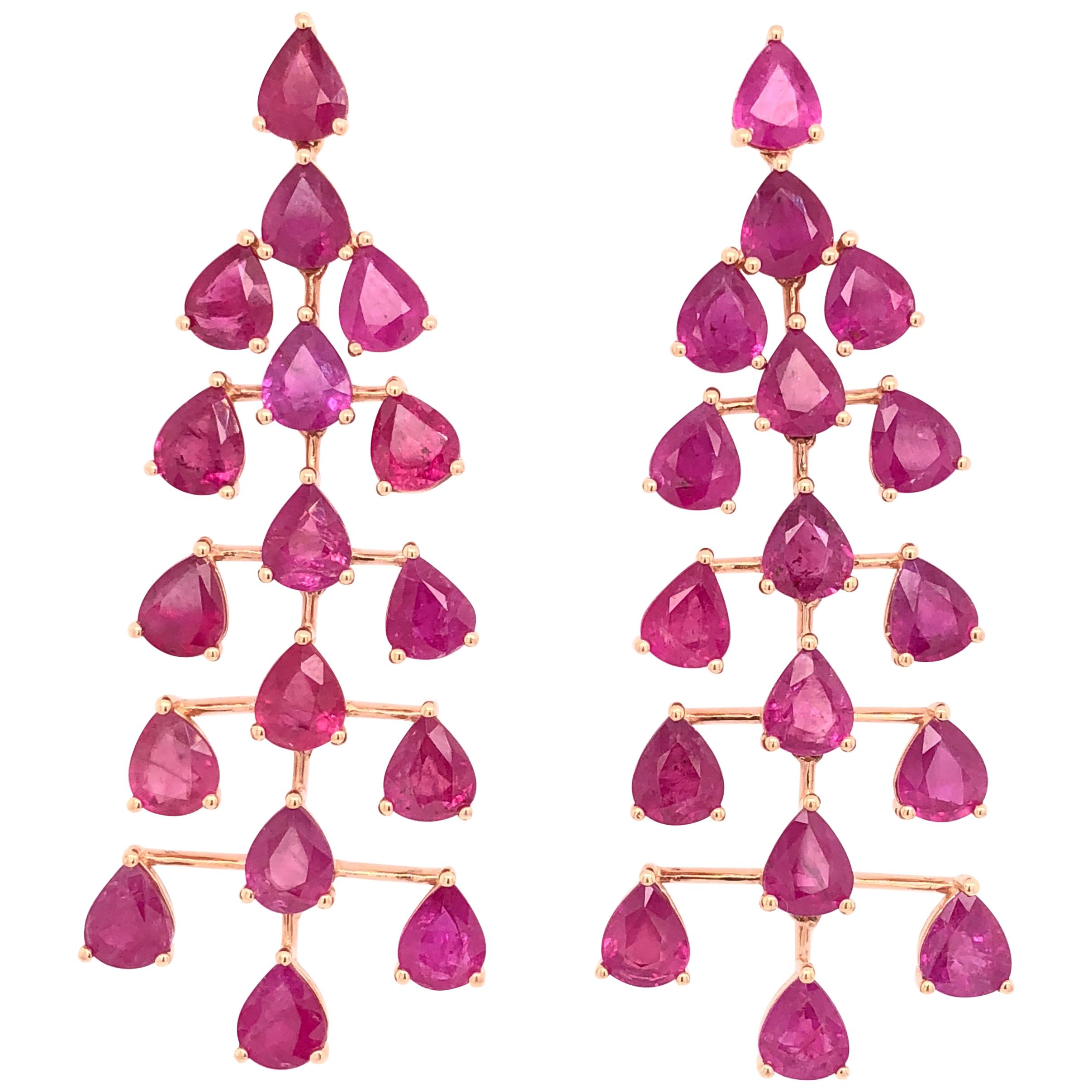 RUCHI Ruby Rose Gold Chandelier Statement Earrings