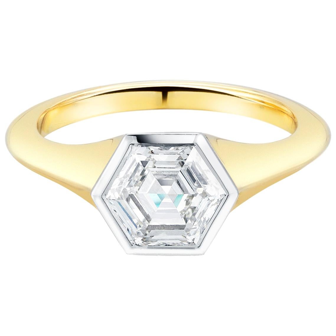 Custom Hexagon Diamond Engagement Ring For Sale