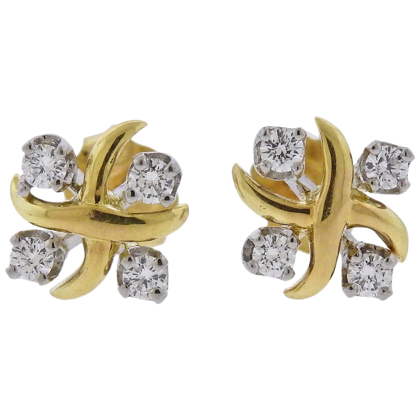 Tiffany & Co. Schlumberger Lynn Diamond Platinum Gold Earrings