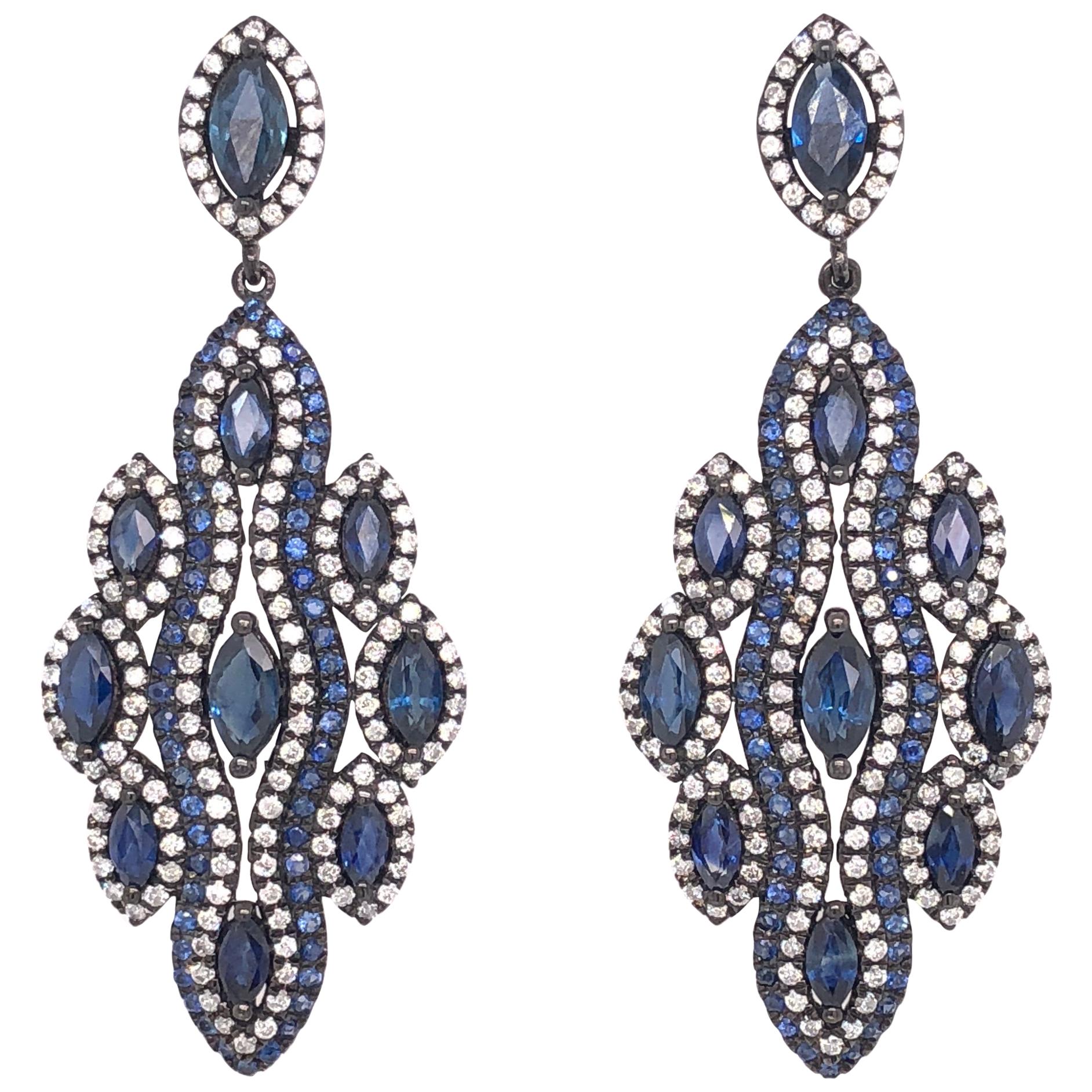 Ruchi New York Blue Sapphire Black Rhodium Drop Earrings