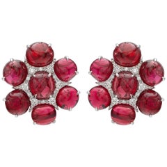 RUCHI Spinel & Diamond Flower Shape White Gold Clip-On Stud Earrings