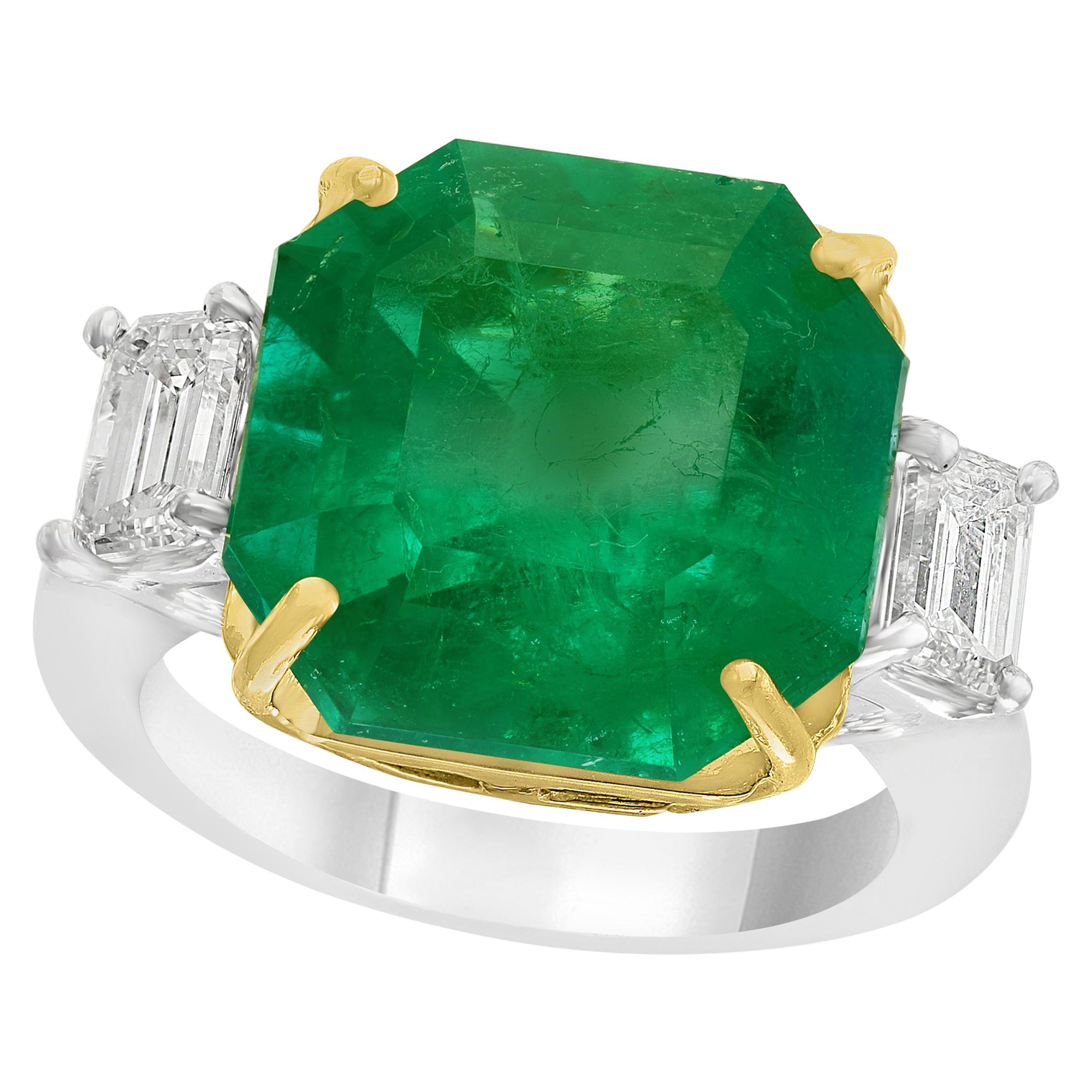 AGL Certified  10.25 Ct  Colombian Emerald &  Diamond 18 Kt  Gold Two-Tone Ring