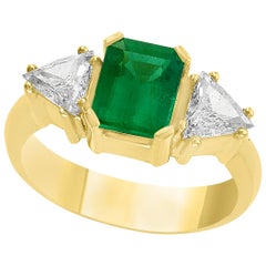 Antique AGL Certified Insignificant  Traditional  Emerald Cut  Emerald and Diamond Ring