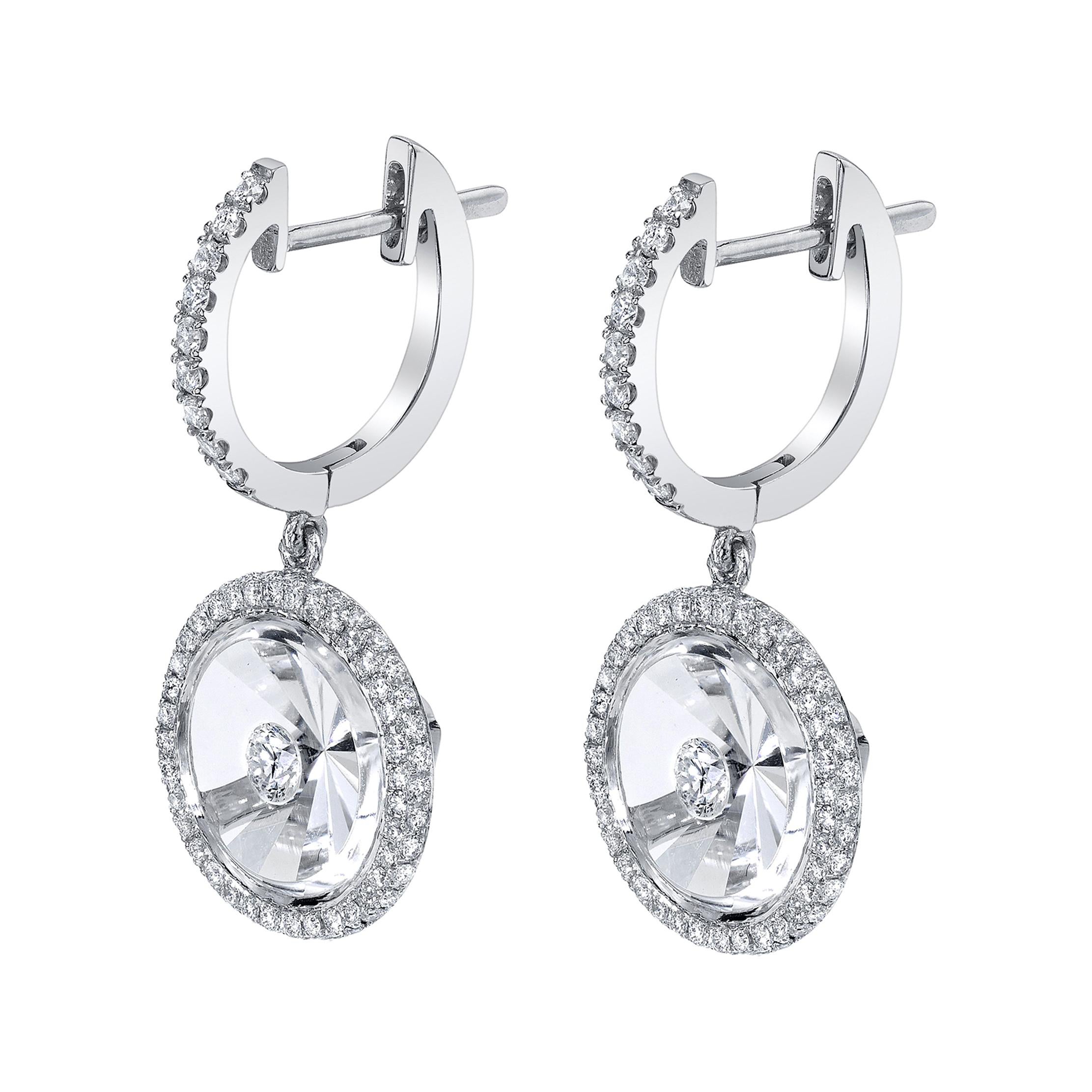 White Quartz and Diamond Earrings  For Sale